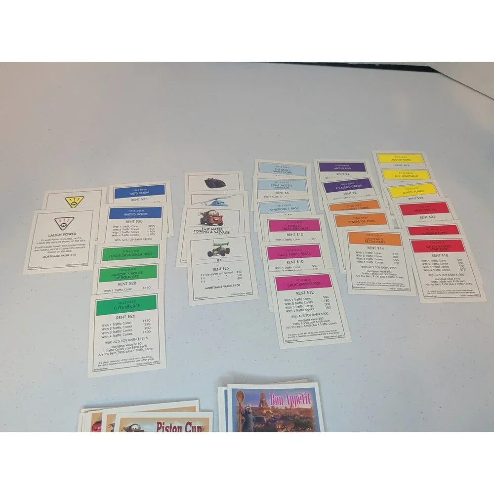 Monopoly Disney Pixar Edition Replacement Deed Cards Bon Appetit Piston Cup